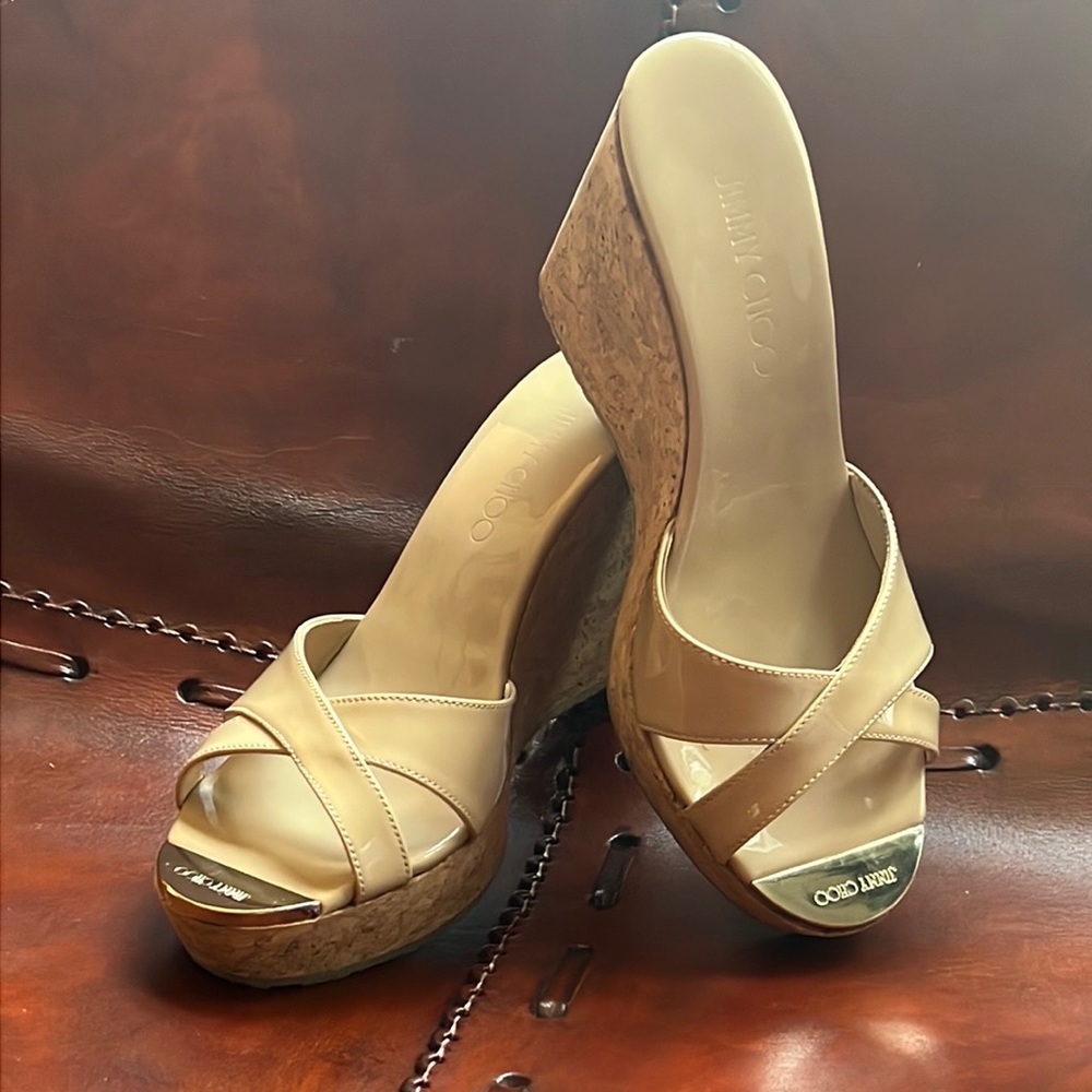 Designer, jimmy Choo espadrille, cork wedge